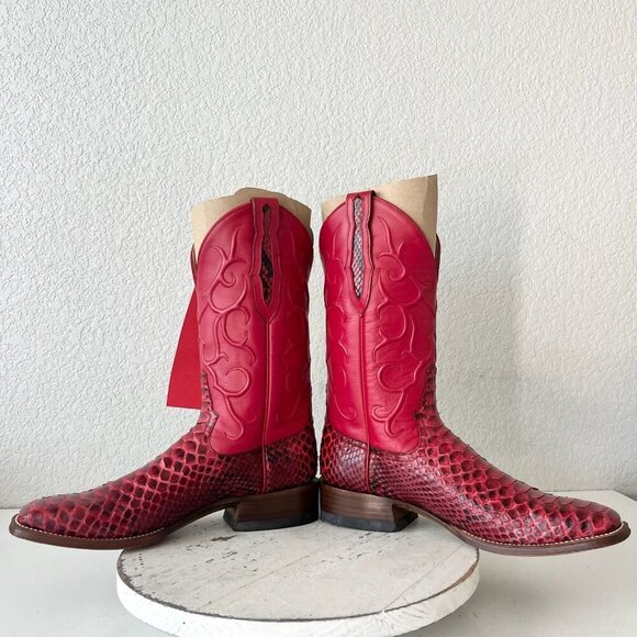 Rod Patrick Cowboy Boots Womens 10 AA Red Python Western Cowgirl Square Toe - Picture 7 of 12